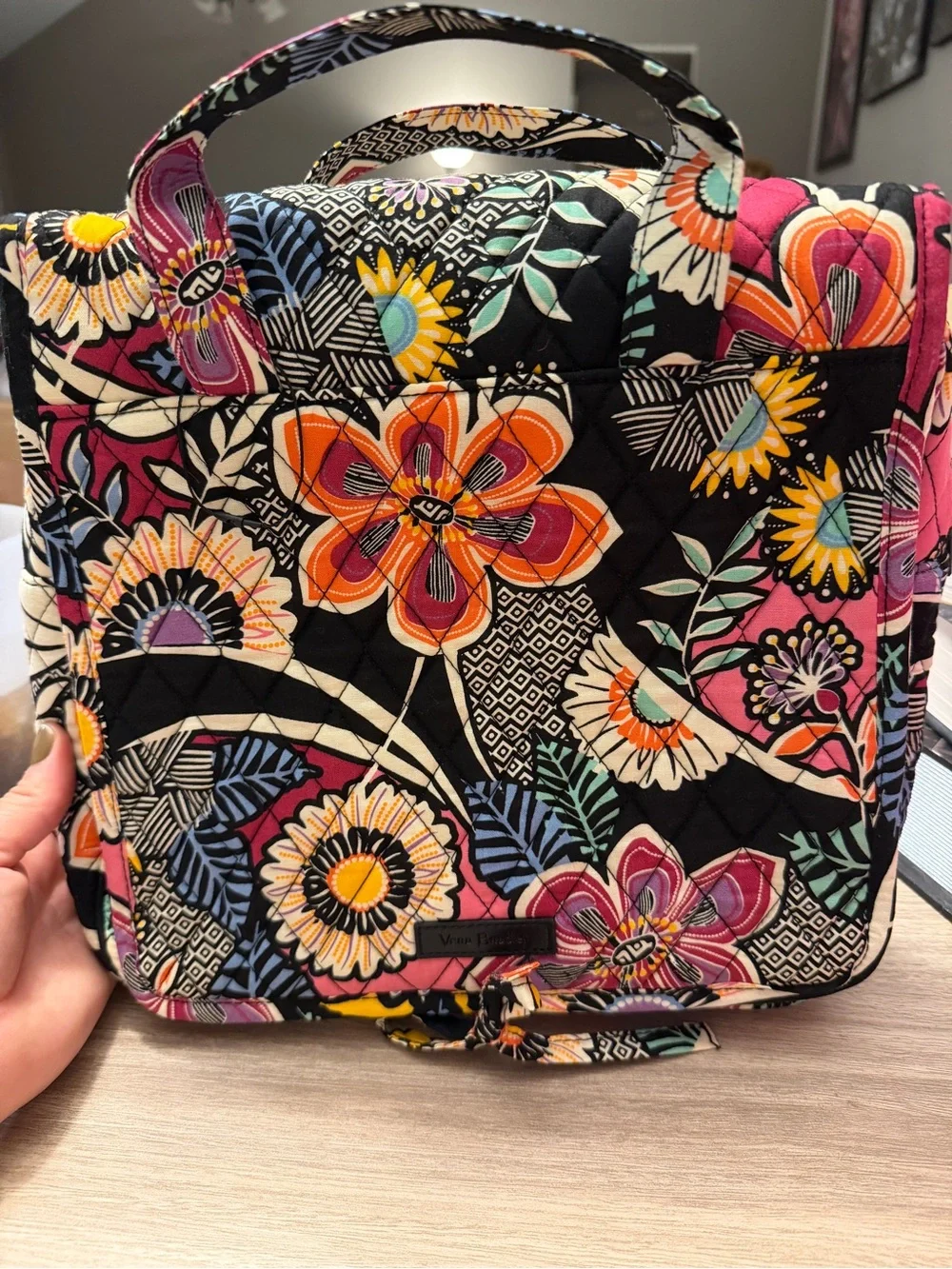 Vera Bradley Black Floral Quilted Cosmetic Case with Multicolor Blooms